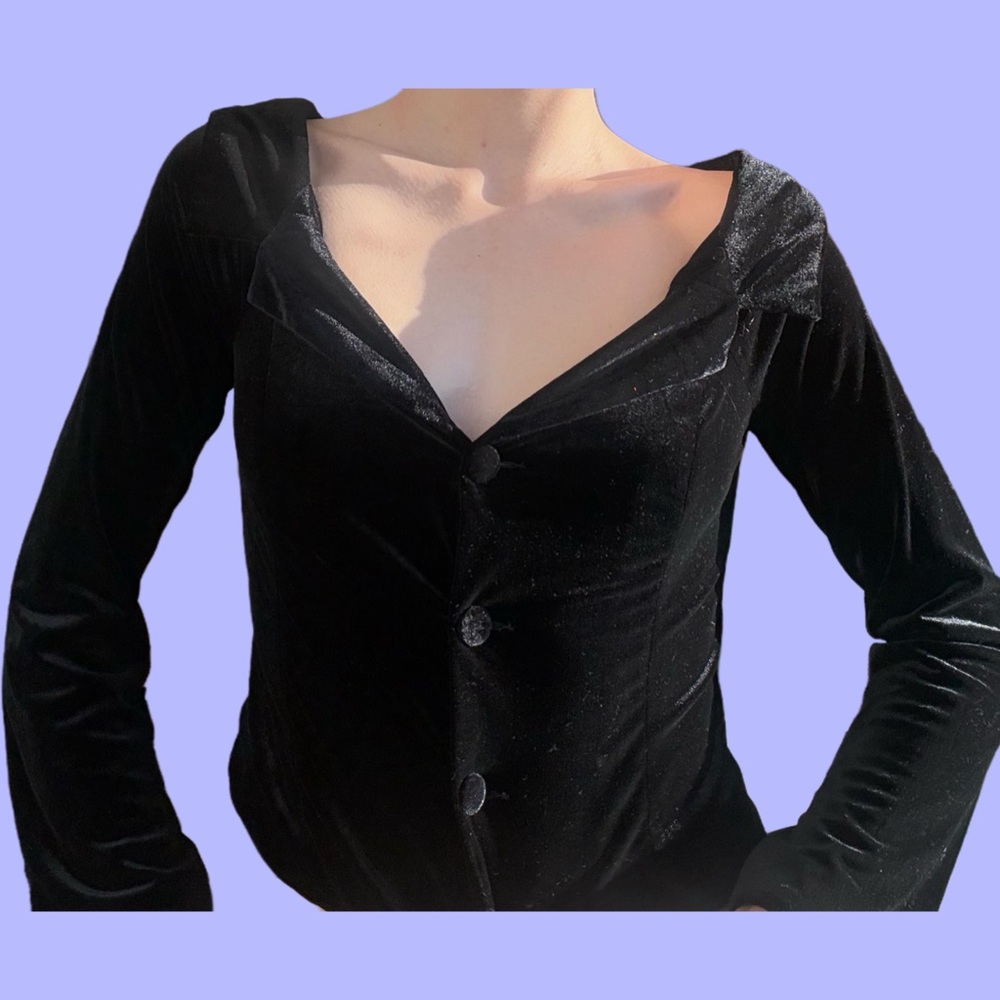 🐈‍⬛ Black Velvet button-up top with sailor collar 🐈‍⬛
